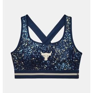 Womens S Project Rock Printed Crossback Sports Bra Academy/Stone 34A 34B 32C 32D